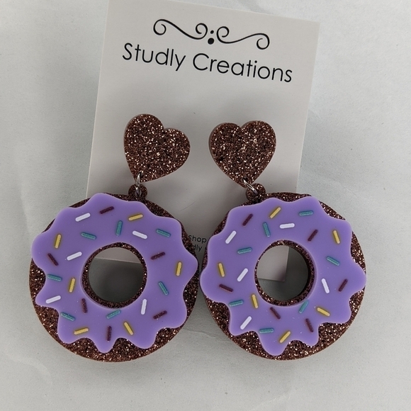 STUDLYCREATIONS donut sparkle oversized statement earrings kawaii - Picture 3 of 3